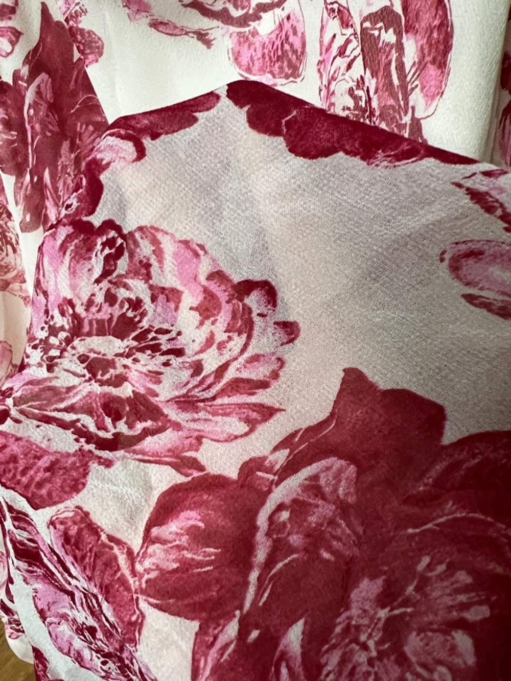 Laundry by Shelli Segal Vintage Y2K 100 Silk Floral Midi Dress Rose Pink Ivory 2 - Picture 8 of 9